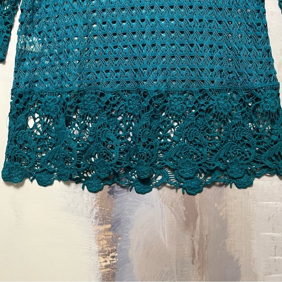 UMGEE Crochet Knit Tunic Cover-Up Womens L Boho Beach Hippie Turquoise Blue - Picture 11 of 16